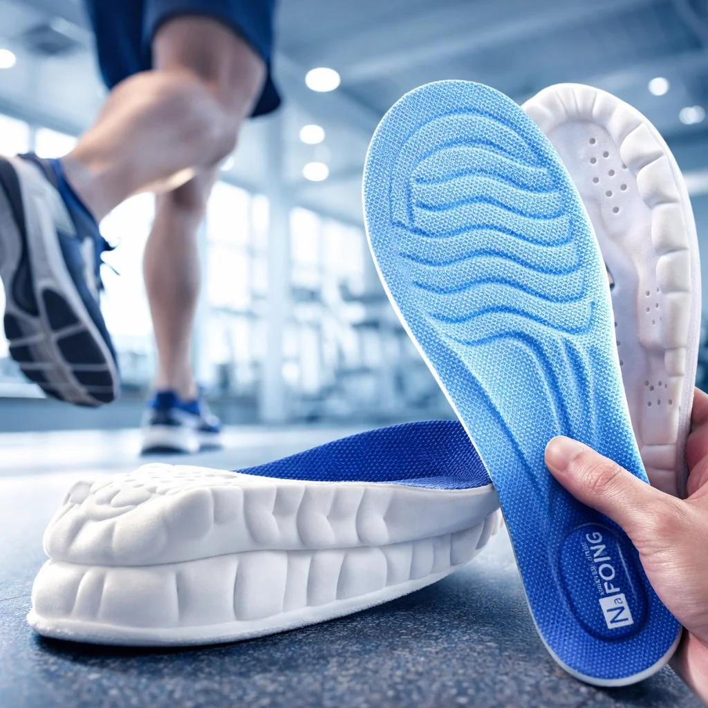 Detalj av Skysole innleggssaler lagt i treningssko klar for bruk
